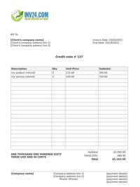 self-employed cleaner credit note sample