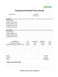 equipment rental quote template
