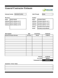general contractor estimate template general contractor estimate template