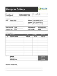 handyman estimate template handyman estimate template