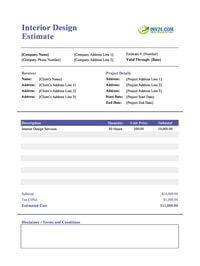 interior design estimate template interior design estimate template