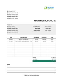 machine shop quote template