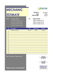mechanic estimate template