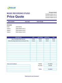 music recording studio quote template