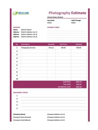 photography estimate template photography estimate template