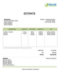 price estimate template price estimate template