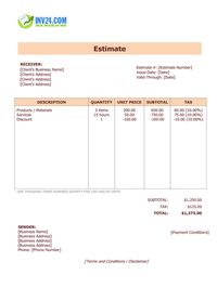 professional estimate template professional estimate template