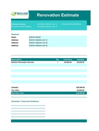 renovation estimate template renovation estimate template