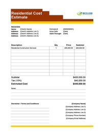 residential cost estimate template residential cost estimate template