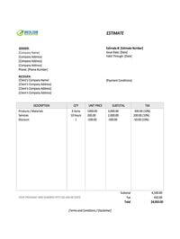 sample estimate template sample estimate template