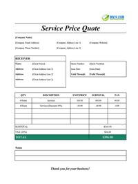 service quote template sheets