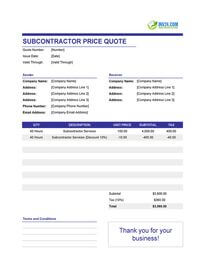 subcontractor quote template