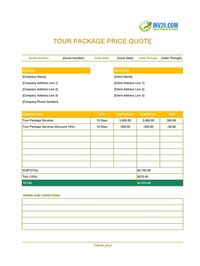 tour package quote template