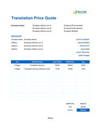translation quote template