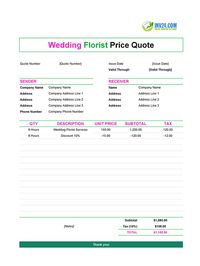 wedding florist quote template