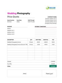 wedding photography quote template