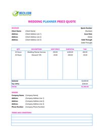 wedding planner quote template