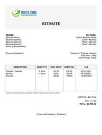 work estimate template work estimate template