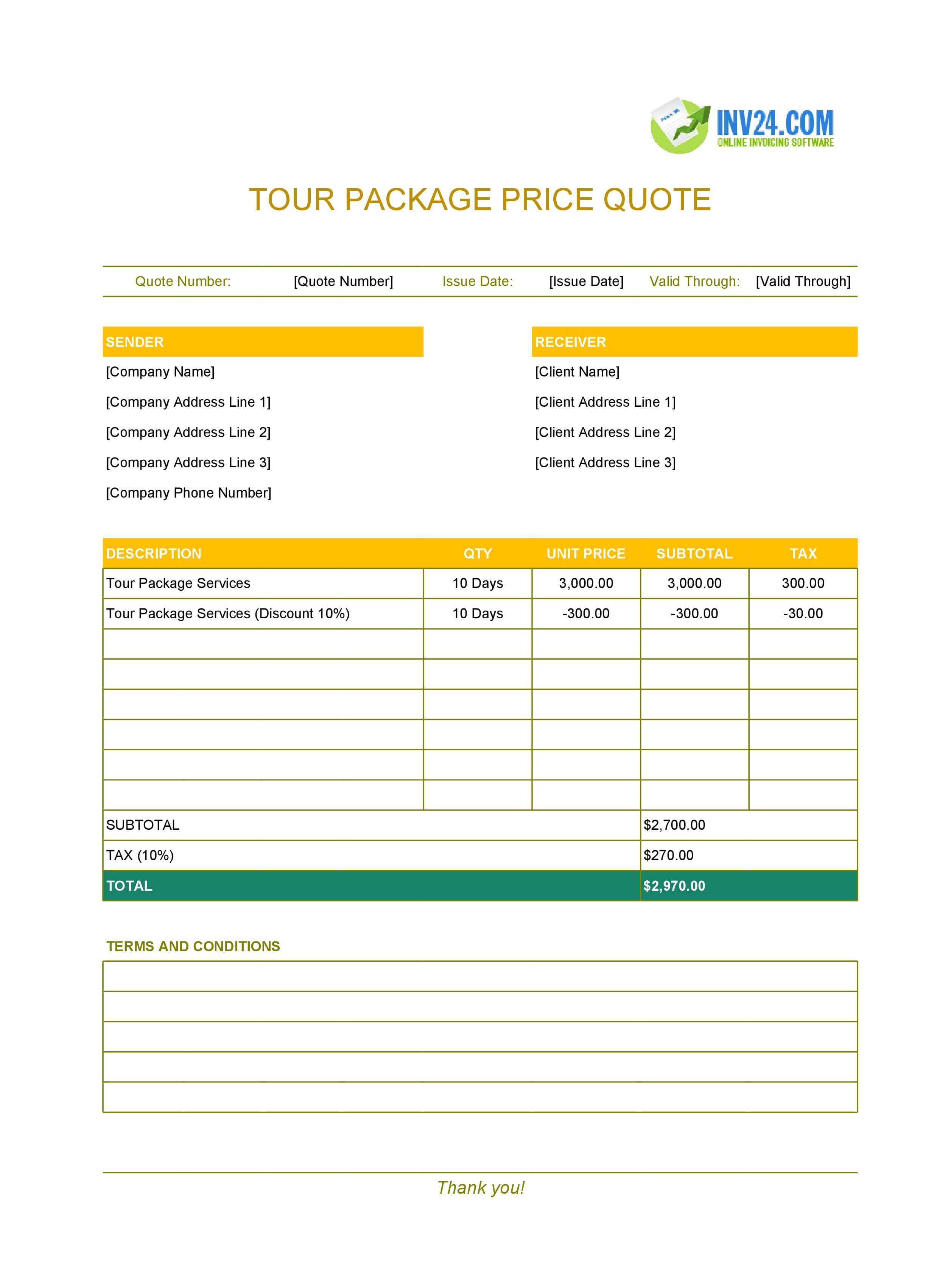 Tour Package Quote Template (Excel / Google Sheets)