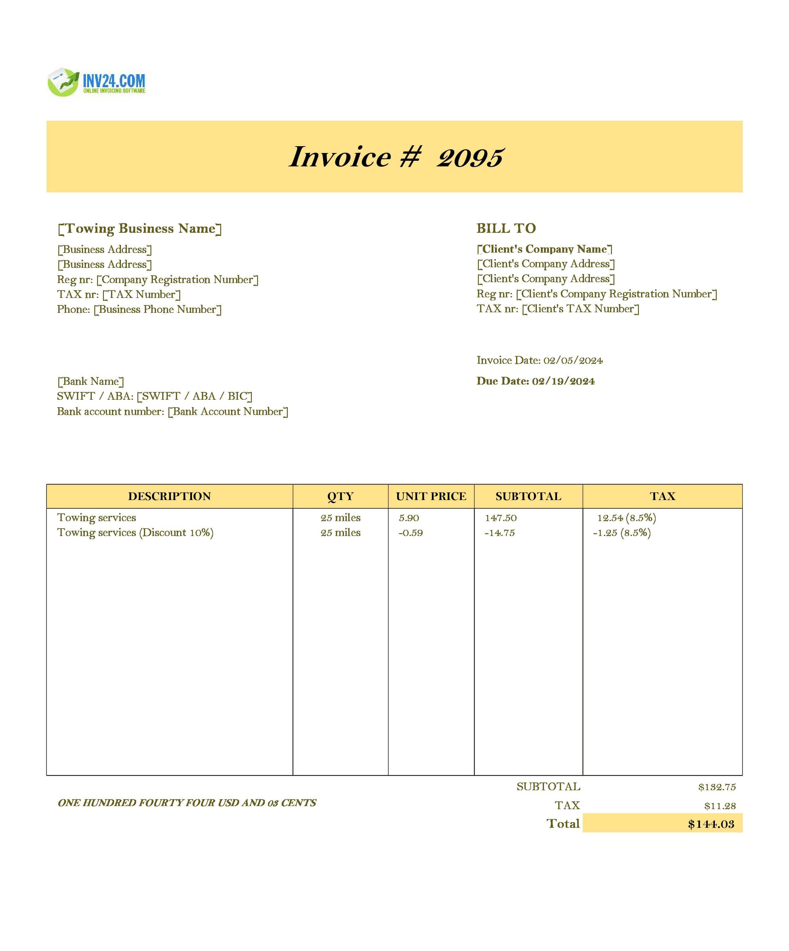 Towing Invoice Template (Excel / Google Sheets) Towing Invoice Template (Excel / Google Sheets)