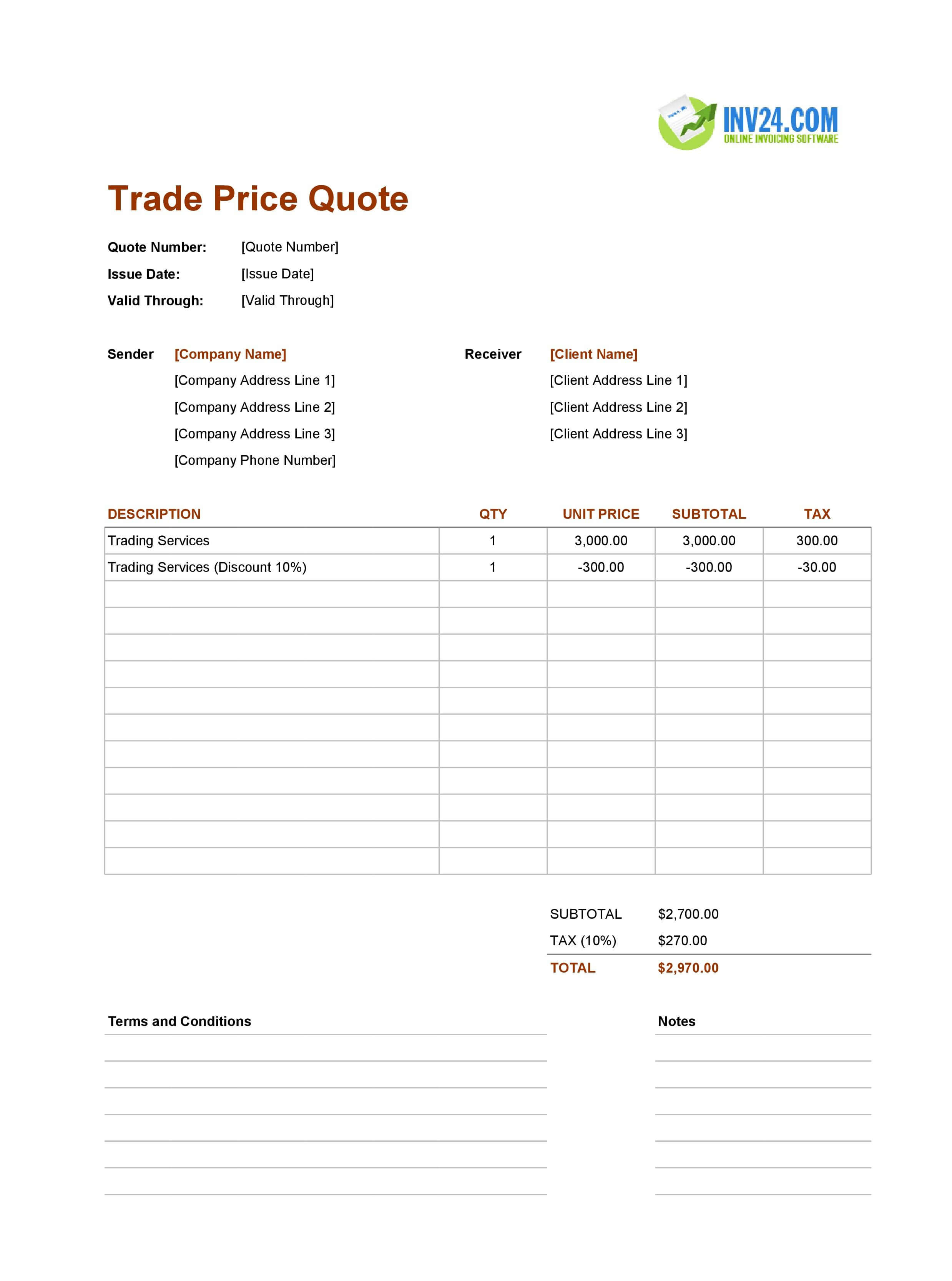 Trade Quote Template (Excel / Google Sheets)