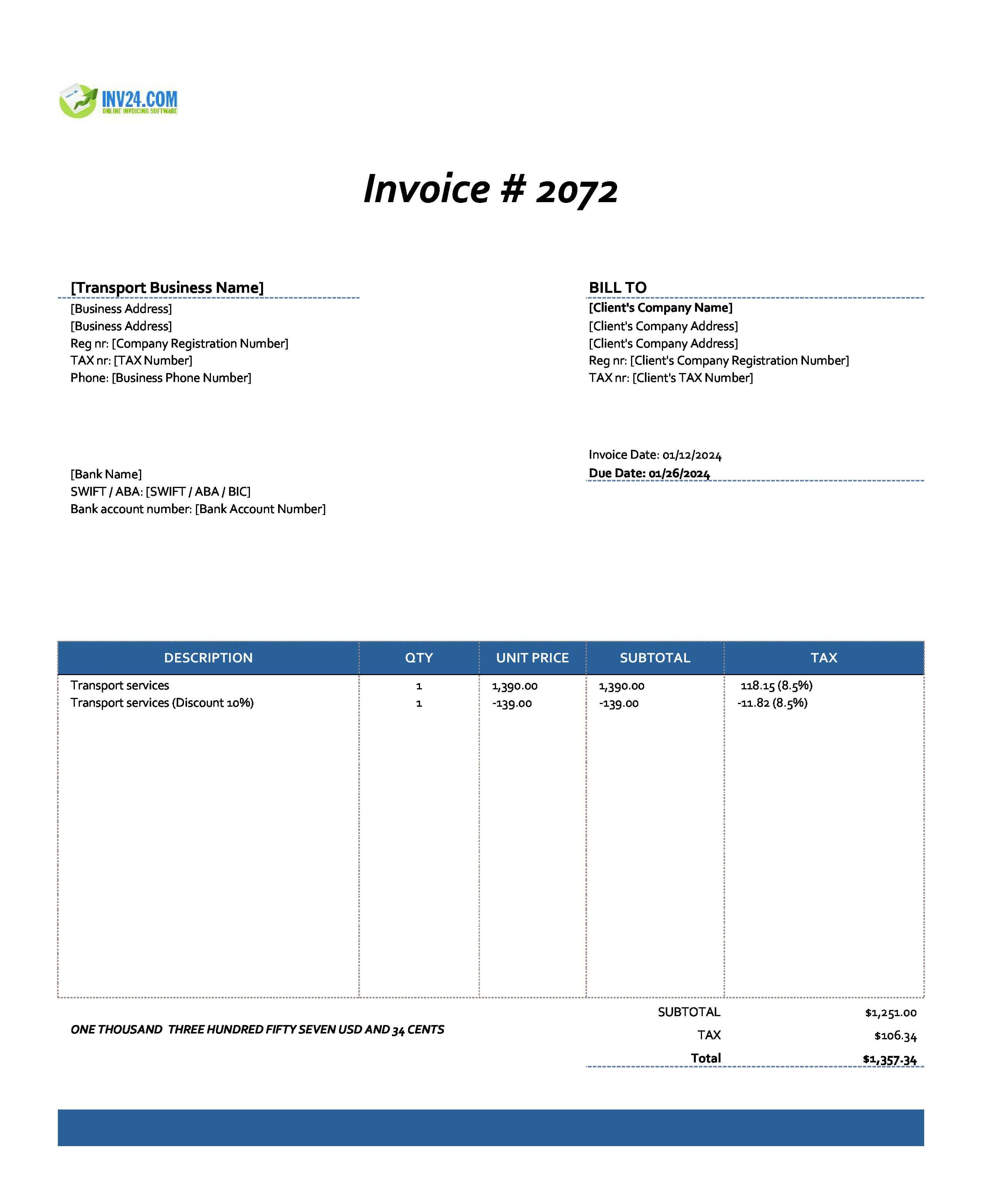 Transport invoice template