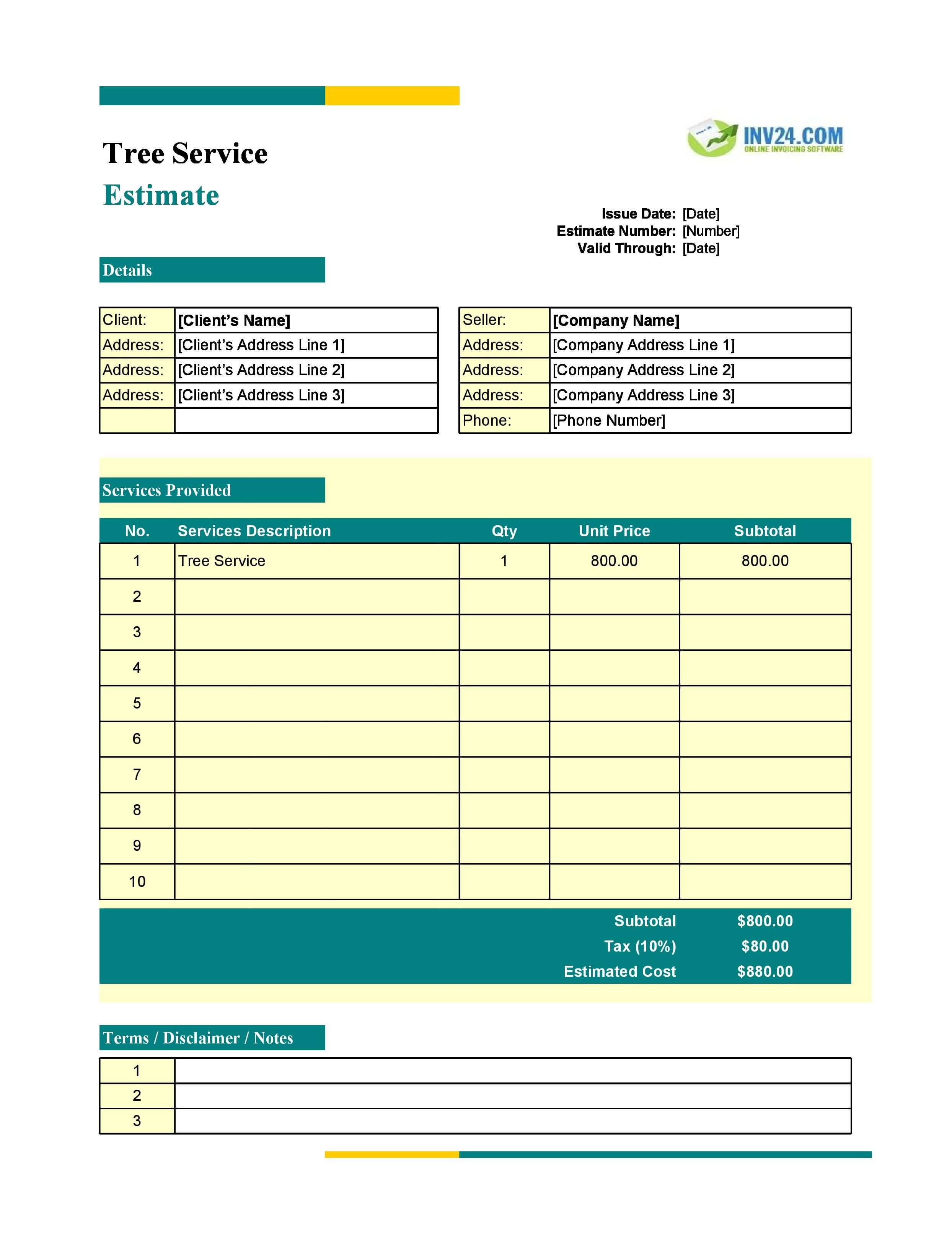 Tree Service Estimate Template (Excel / Google Sheets) Tree Service Estimate Template (Excel / Google Sheets)