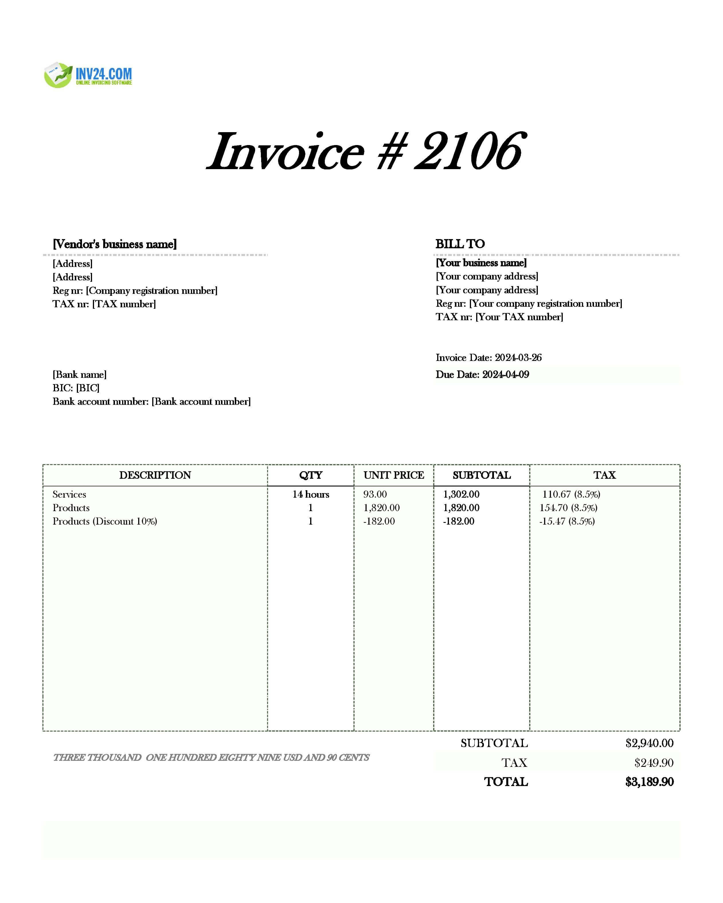 vendor invoice sample