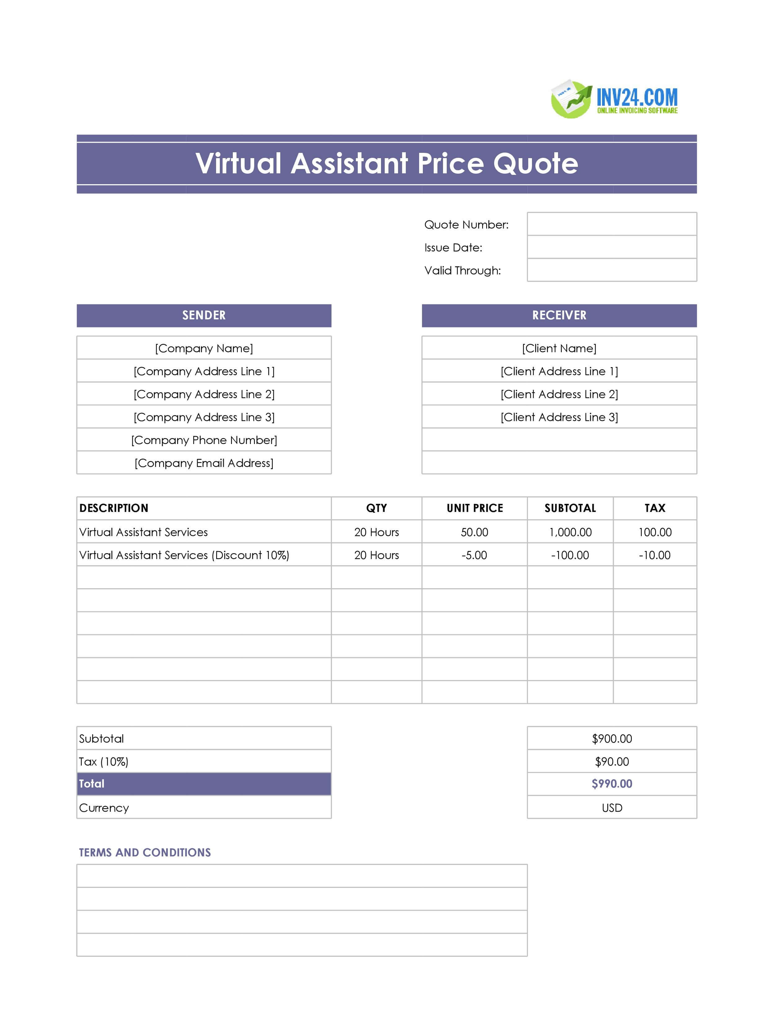 Virtual Assistant Quote Template (Excel / Google Sheets)