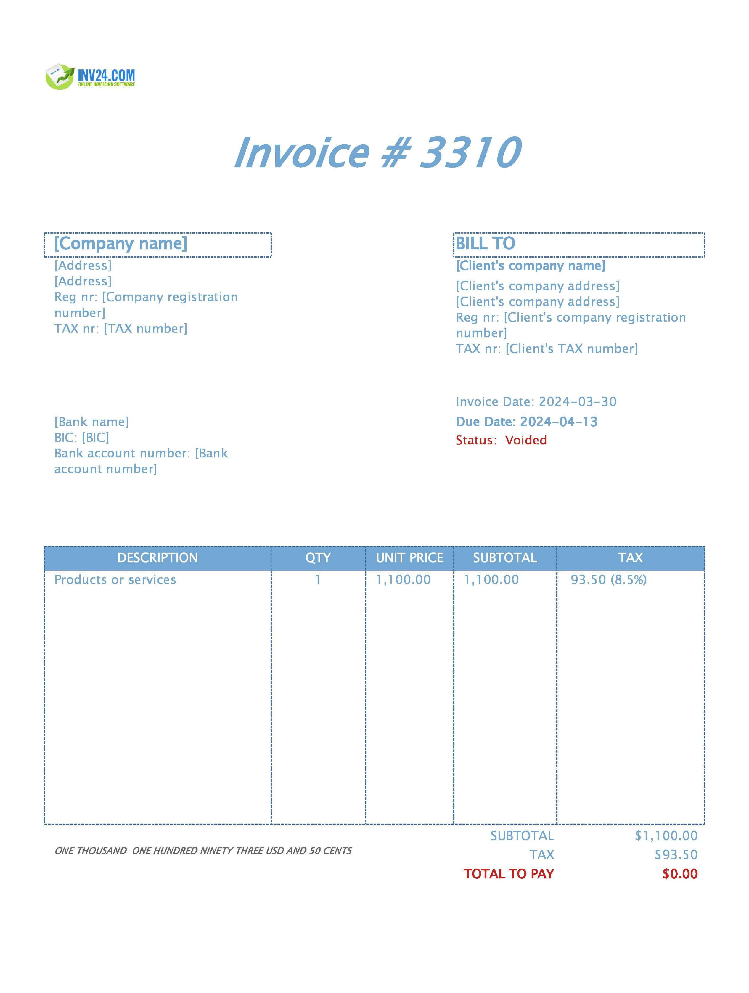 void invoice example