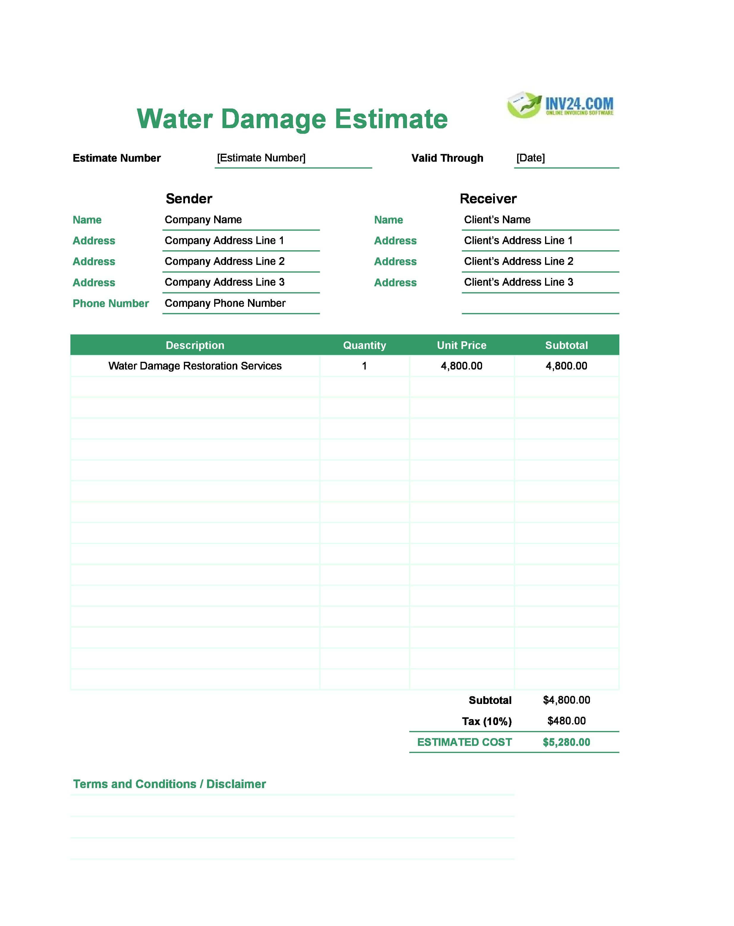Water Damage Estimate Template (Excel / Google Sheets) Water Damage Estimate Template (Excel / Google Sheets)