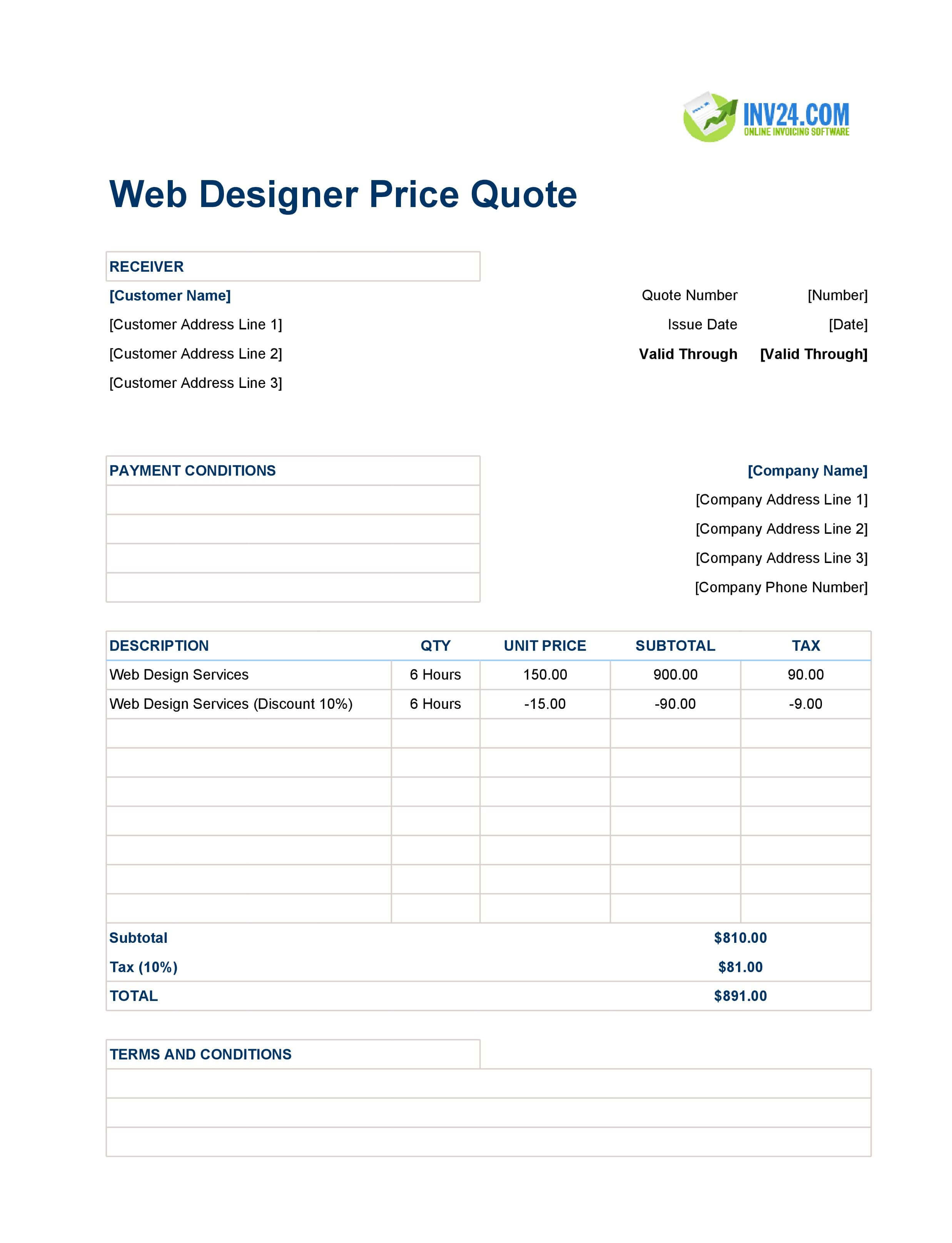 Web Designer Quote Template (Excel / Google Sheets)