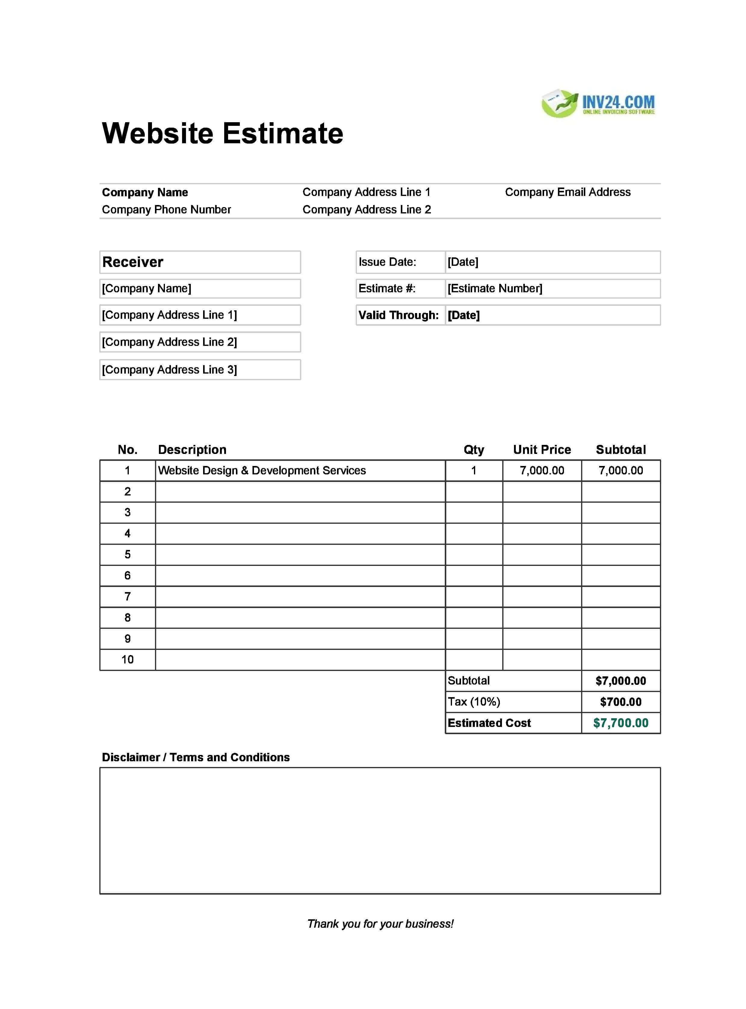 Website Estimate Template (Excel / Google Sheets) Website Estimate Template (Excel / Google Sheets)