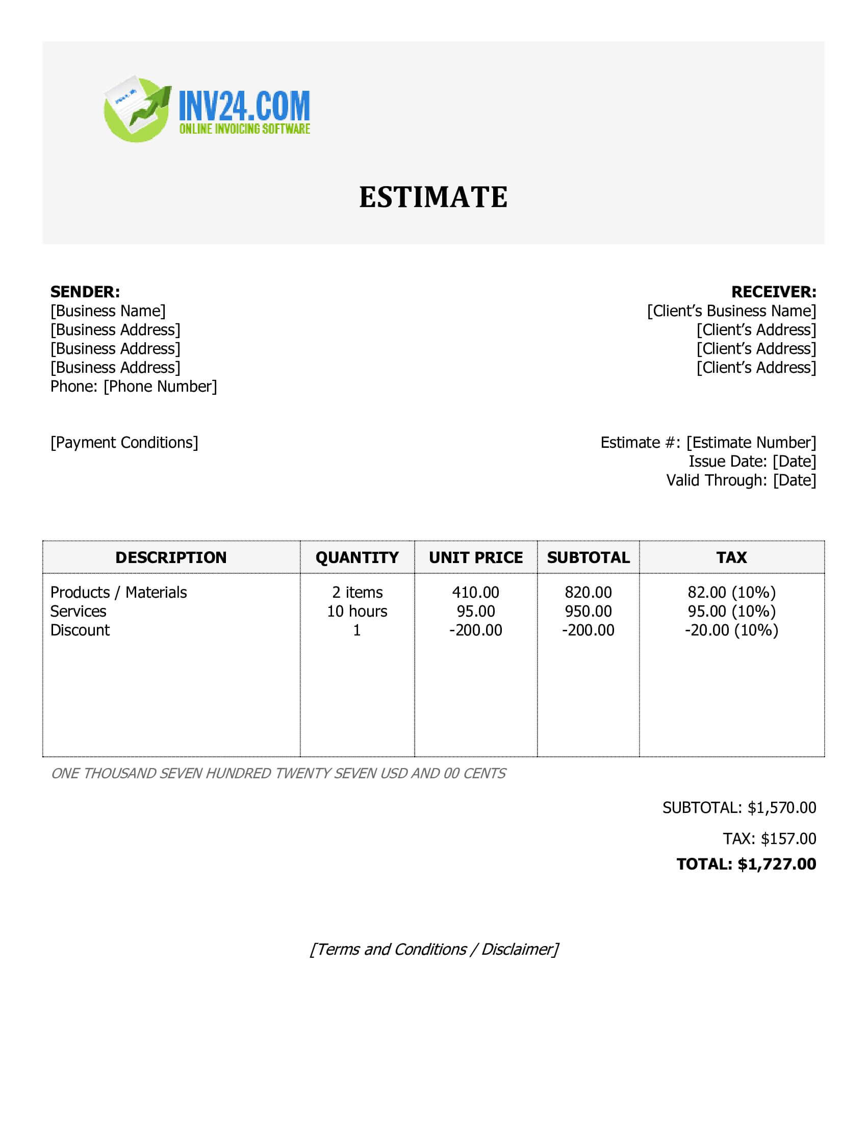 Work Estimate Template (Word / Google Docs)