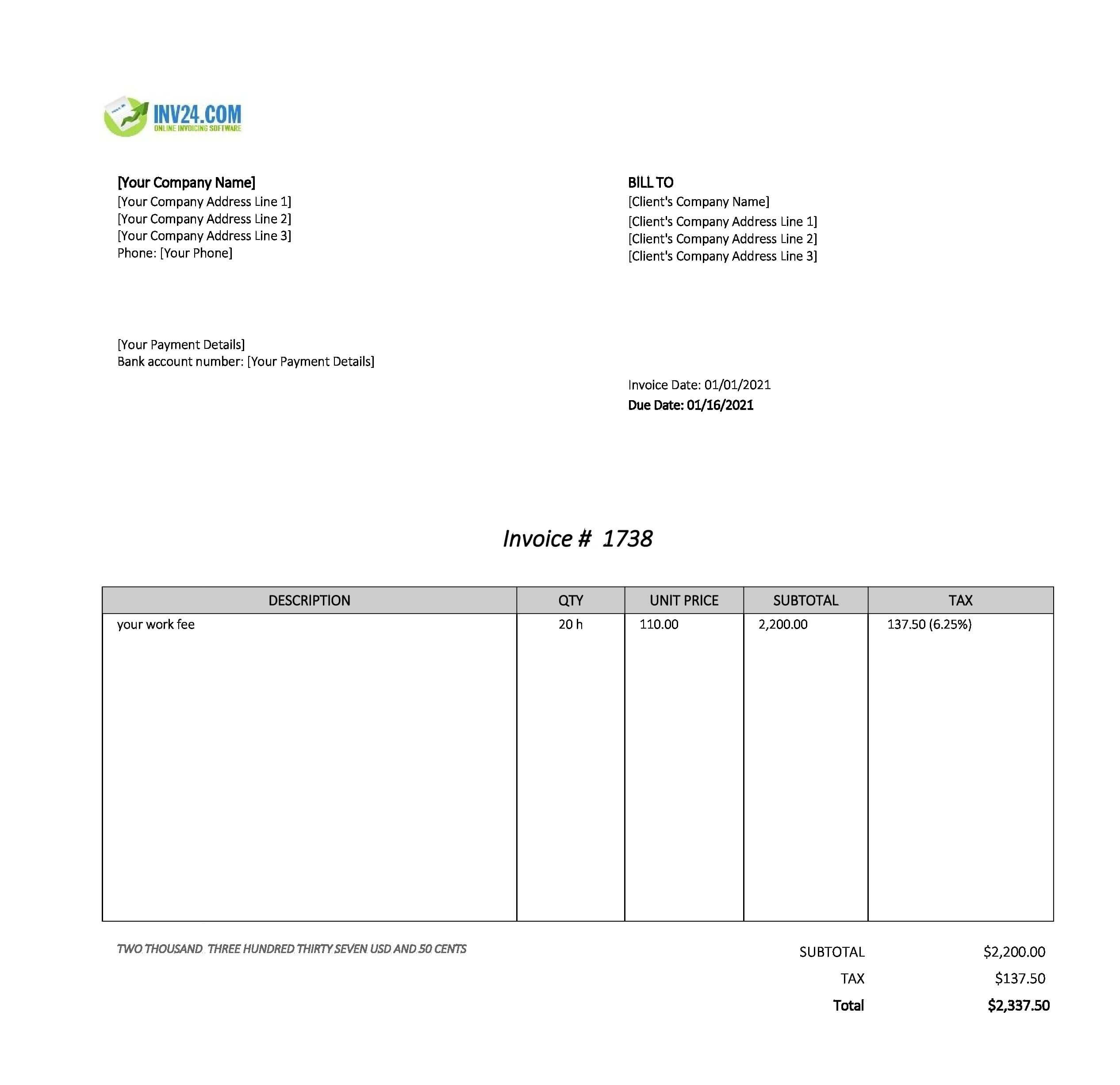 Work invoice template Work invoice template
