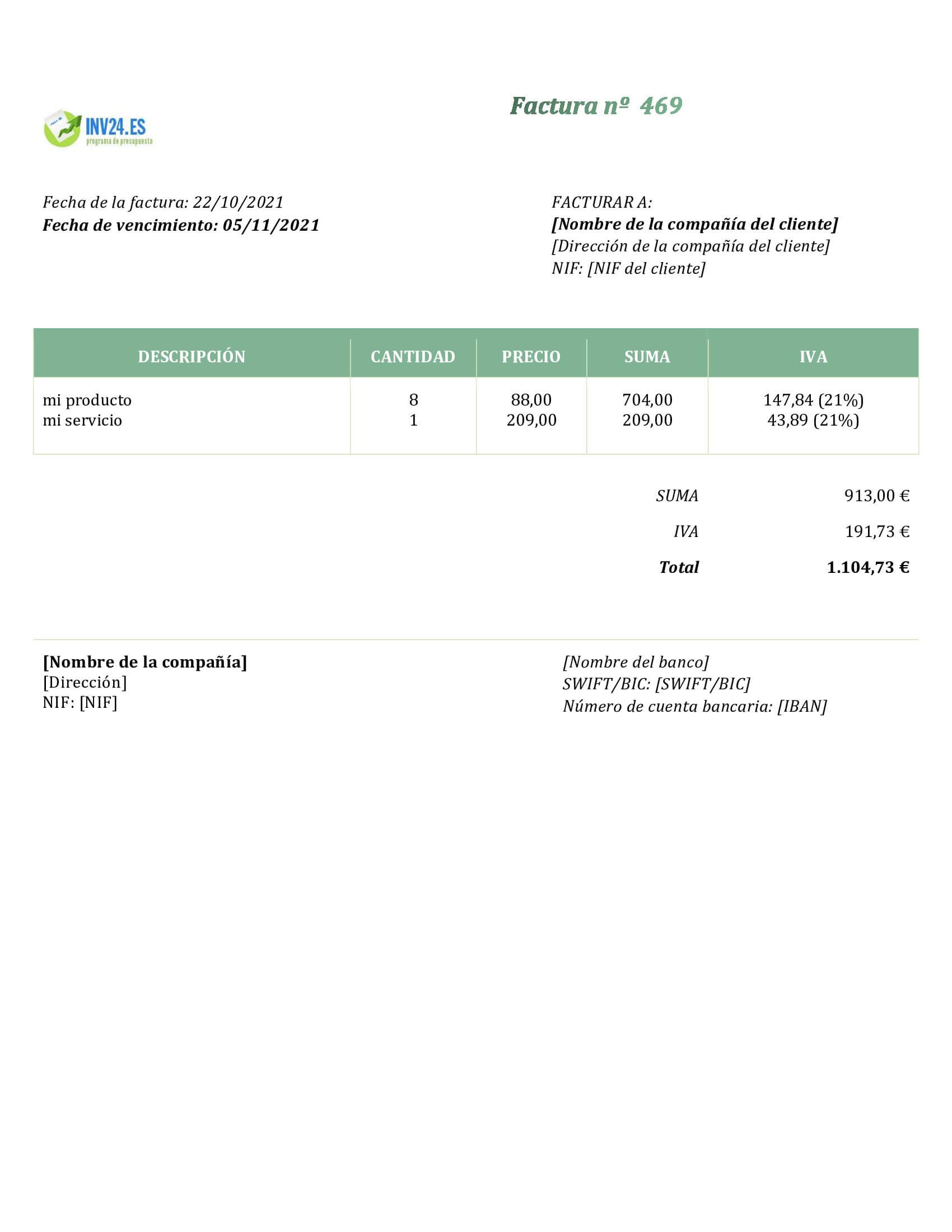 descargar plantilla de factura (Word / Google Docs)