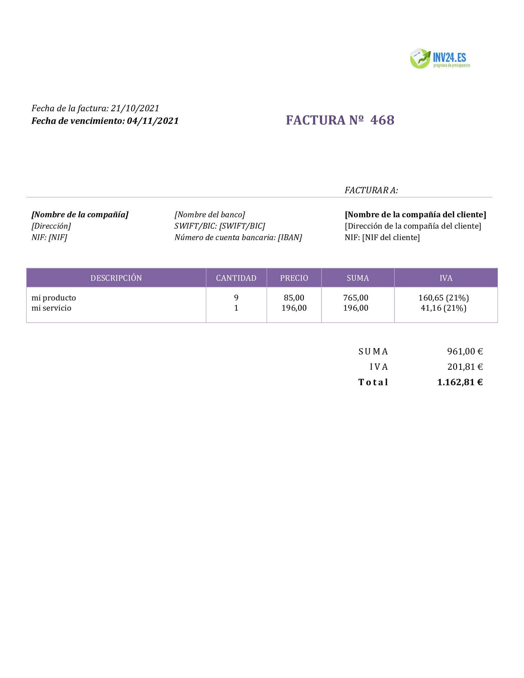 diseño factura (Word / Google Docs) diseño factura (Word / Google Docs)