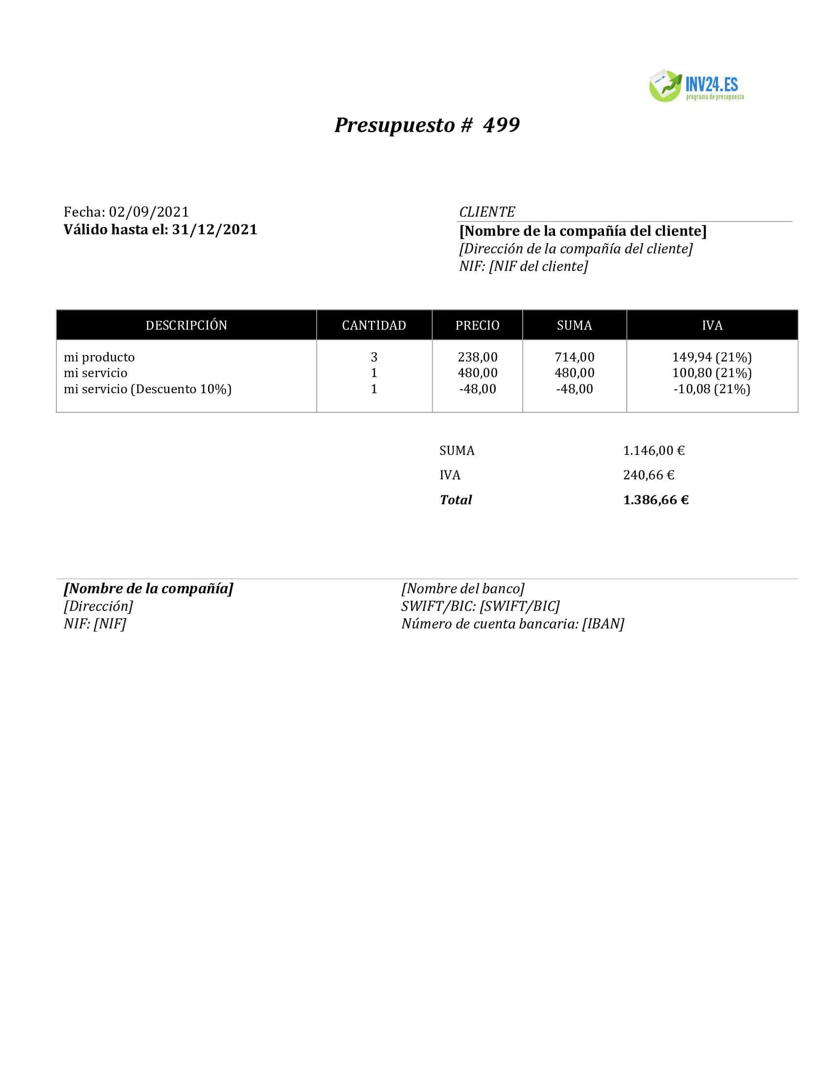 ejemplo de presupuesto (Word / Google Docs) ejemplo de presupuesto (Word / Google Docs)