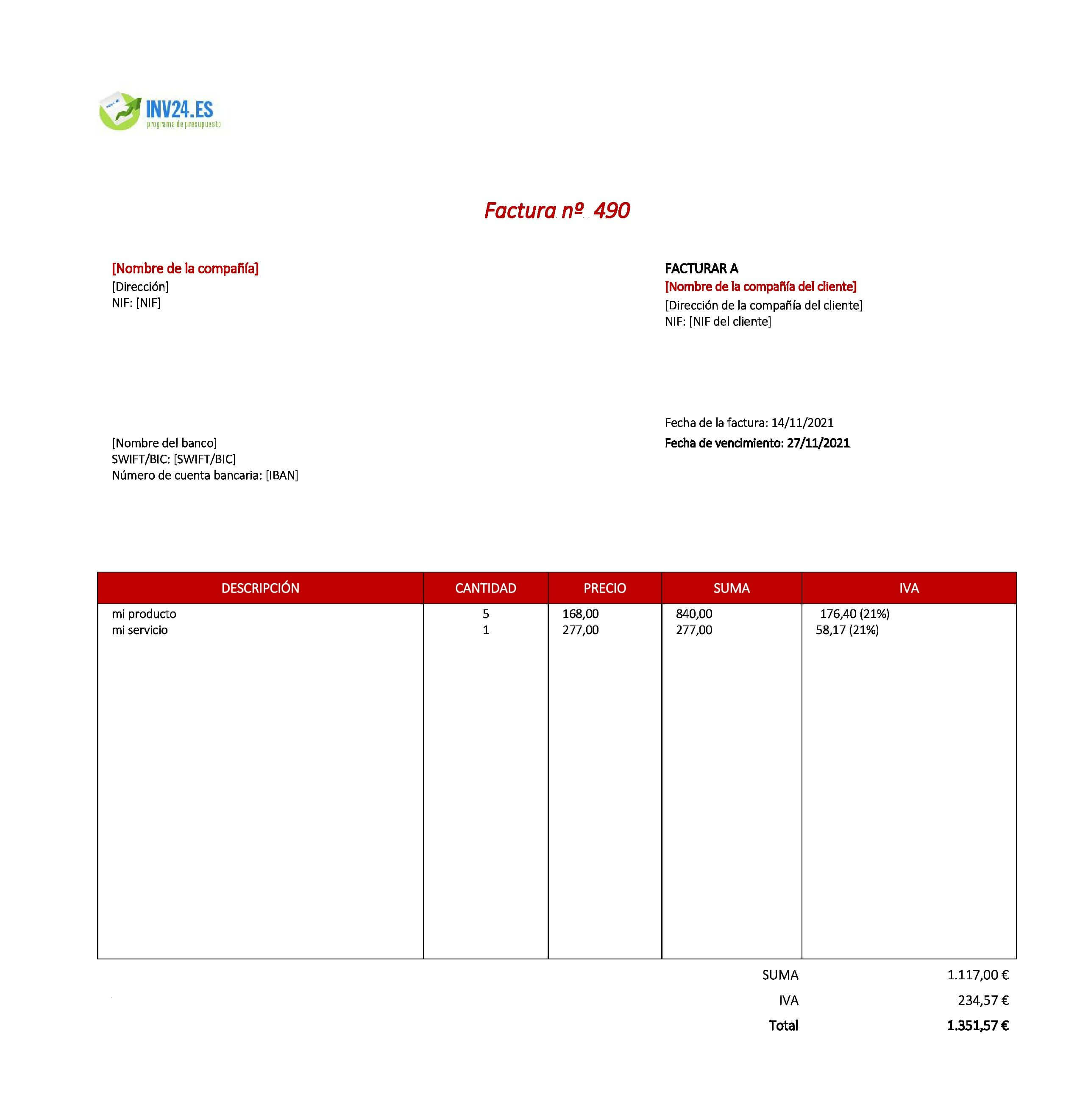 factura de venta ejemplo