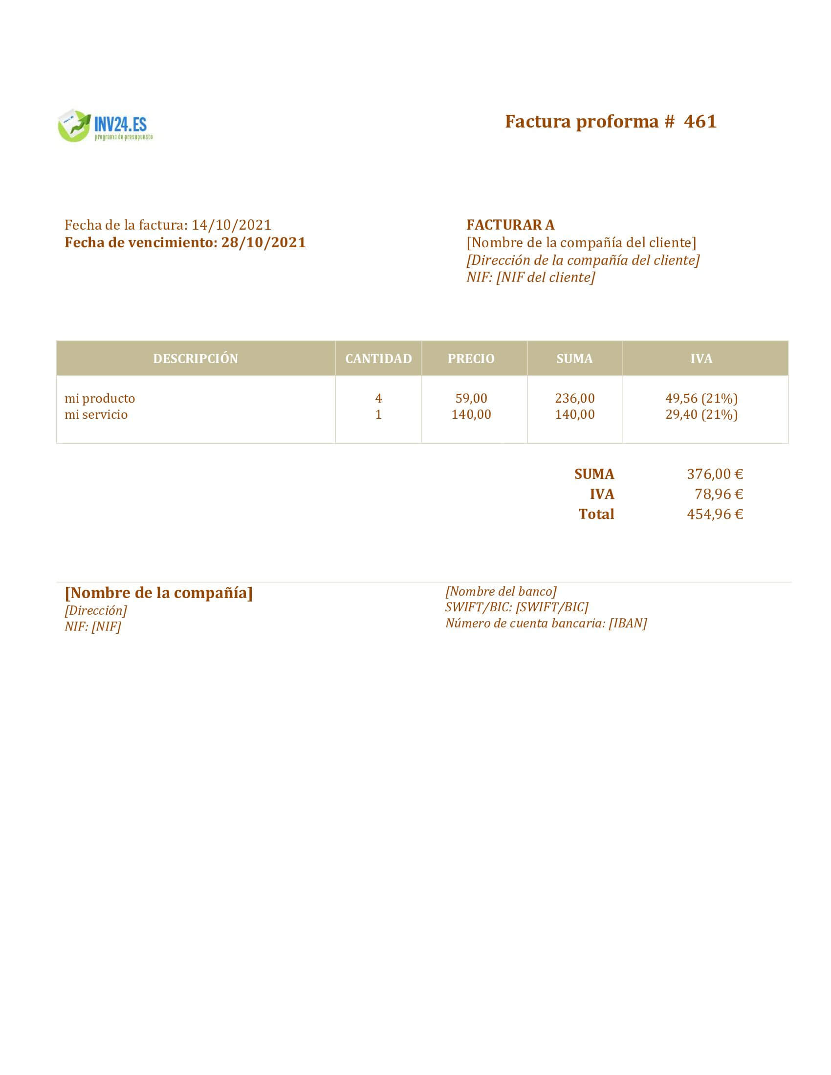 factura proforma modelo (Word / Google Docs)