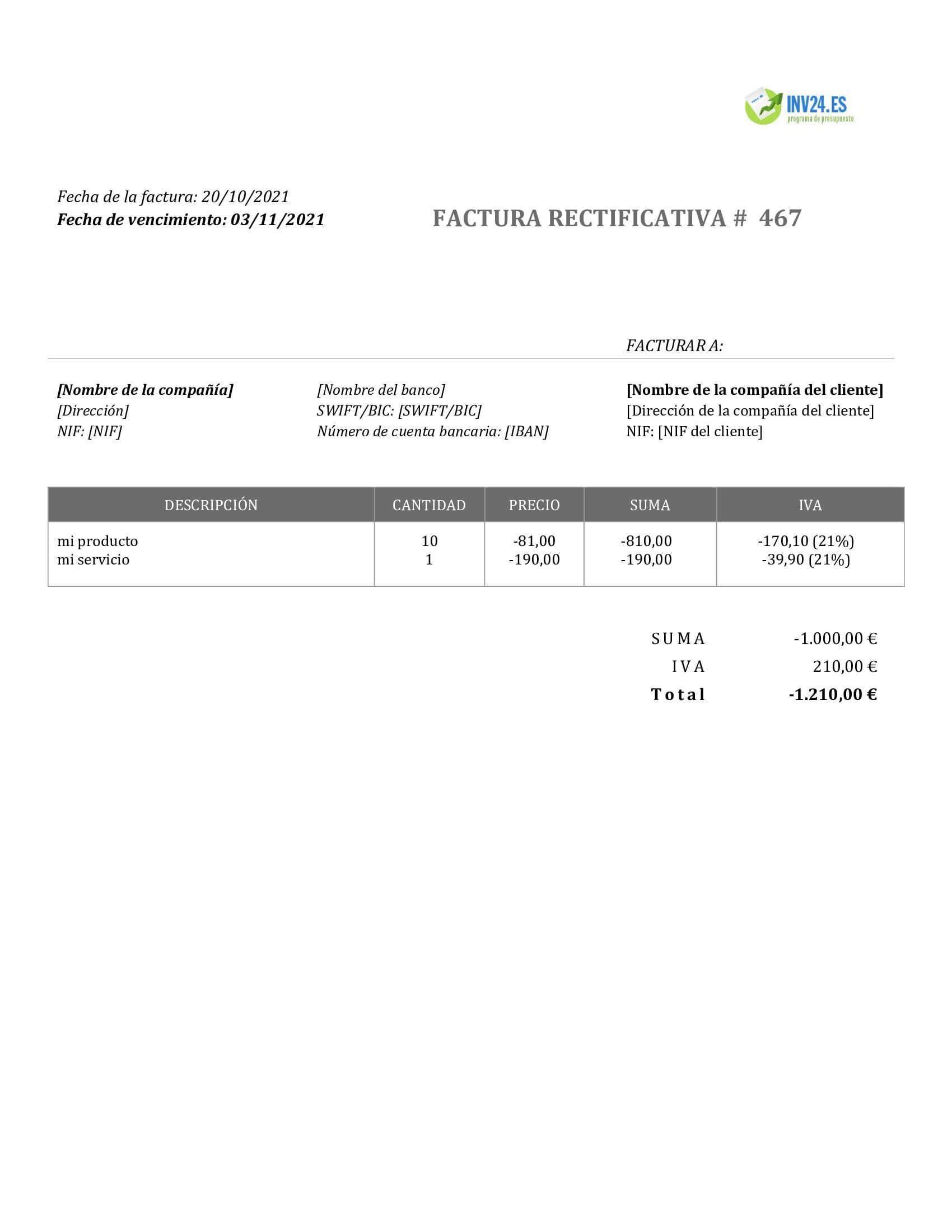 factura rectificativa ejemplo