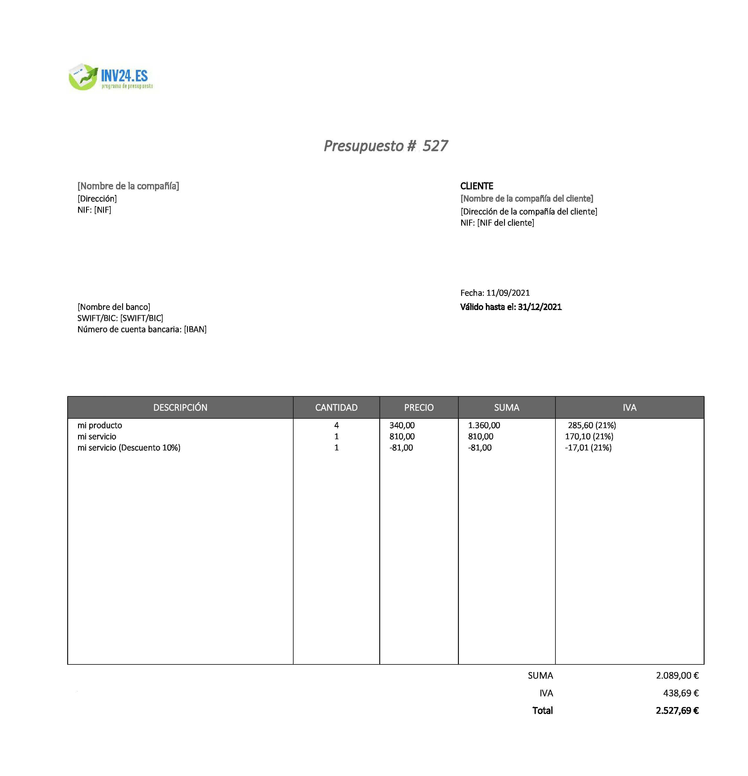 formato de presupuesto (Excel / Google Sheets) formato de presupuesto (Excel / Google Sheets)