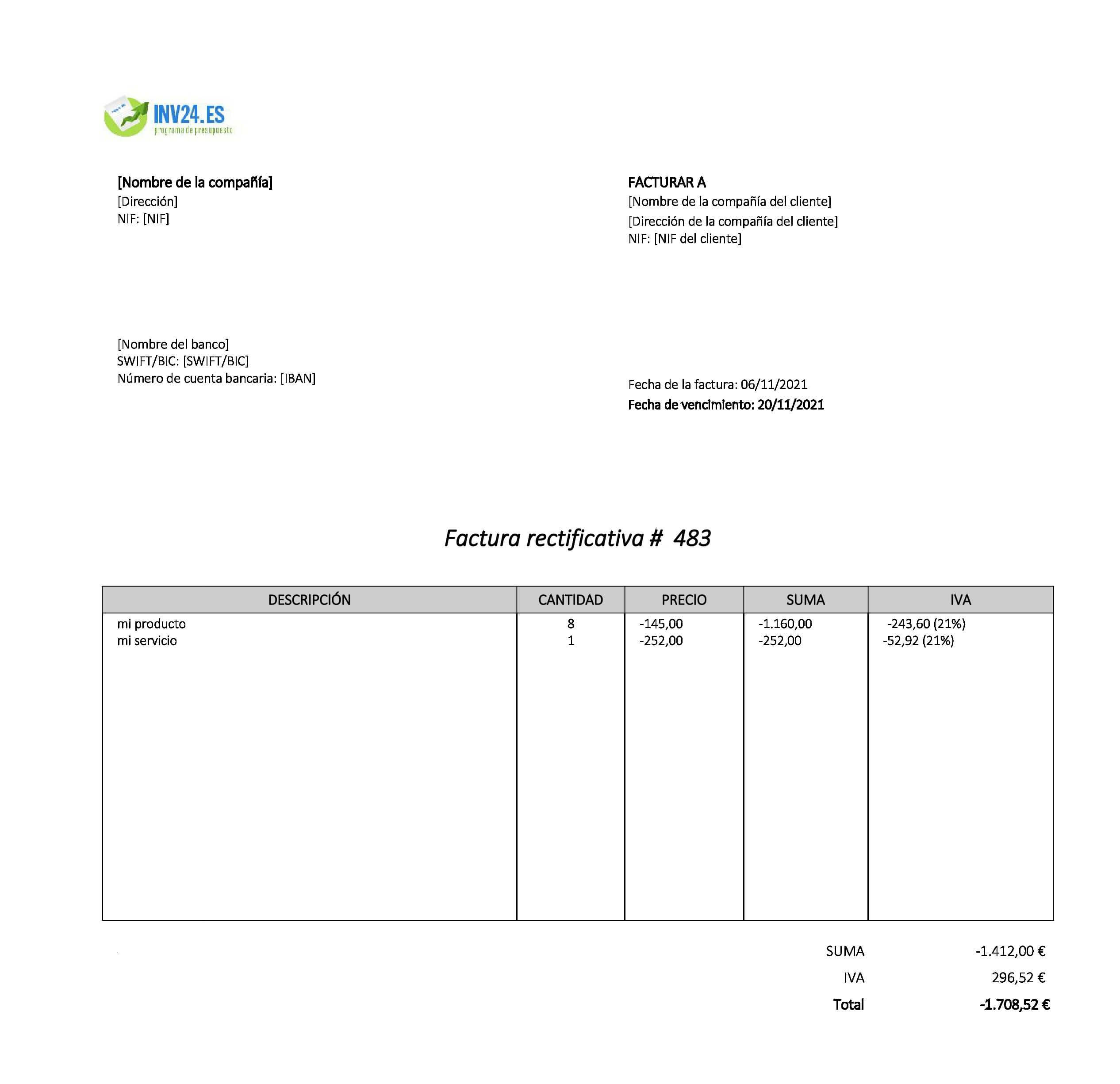 modelo factura rectificativa negativa (Excel / Google Sheets) modelo factura rectificativa negativa (Excel / Google Sheets)