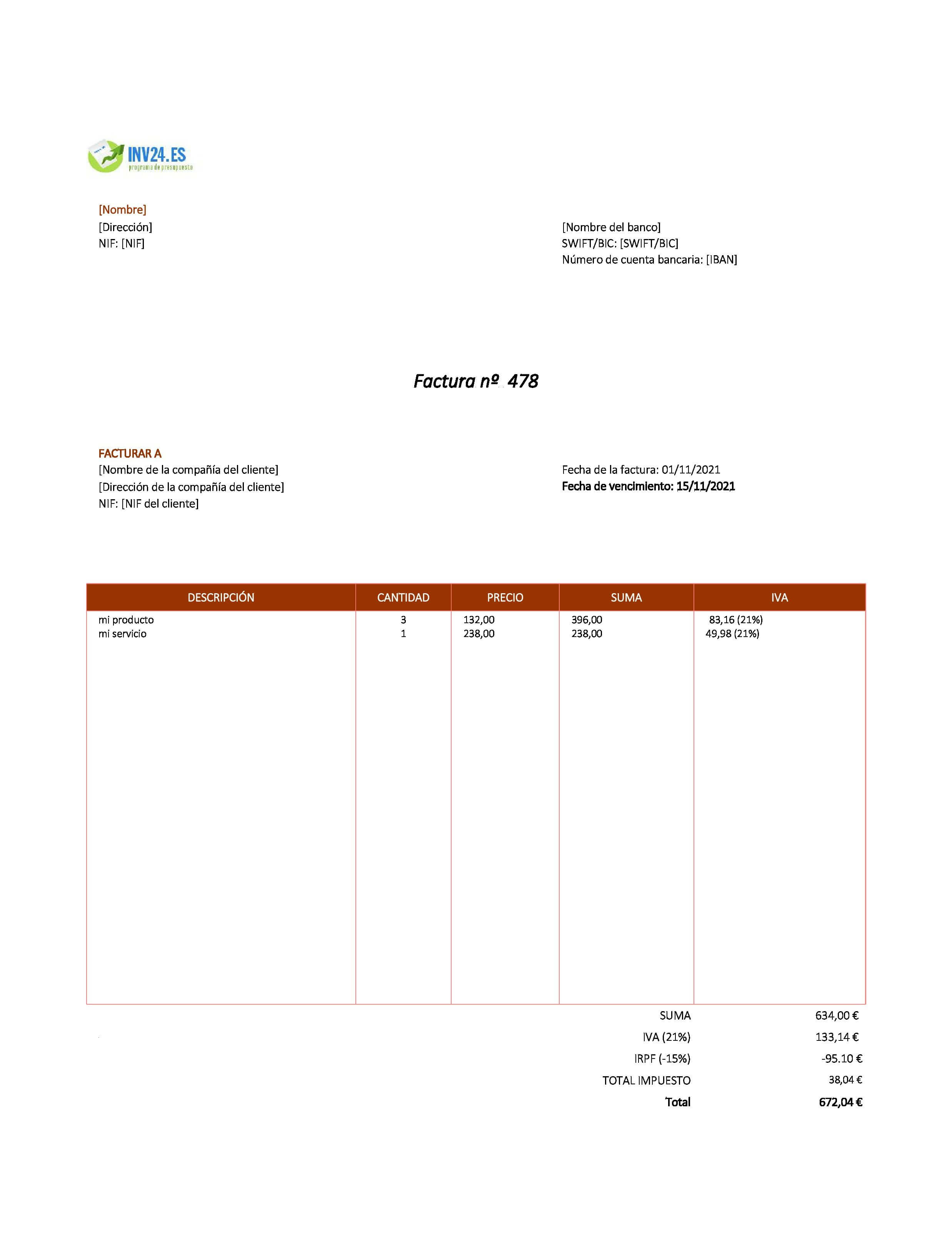 plantilla de factura autonomo xls (Excel / Google Sheets) plantilla de factura autonomo xls (Excel / Google Sheets)