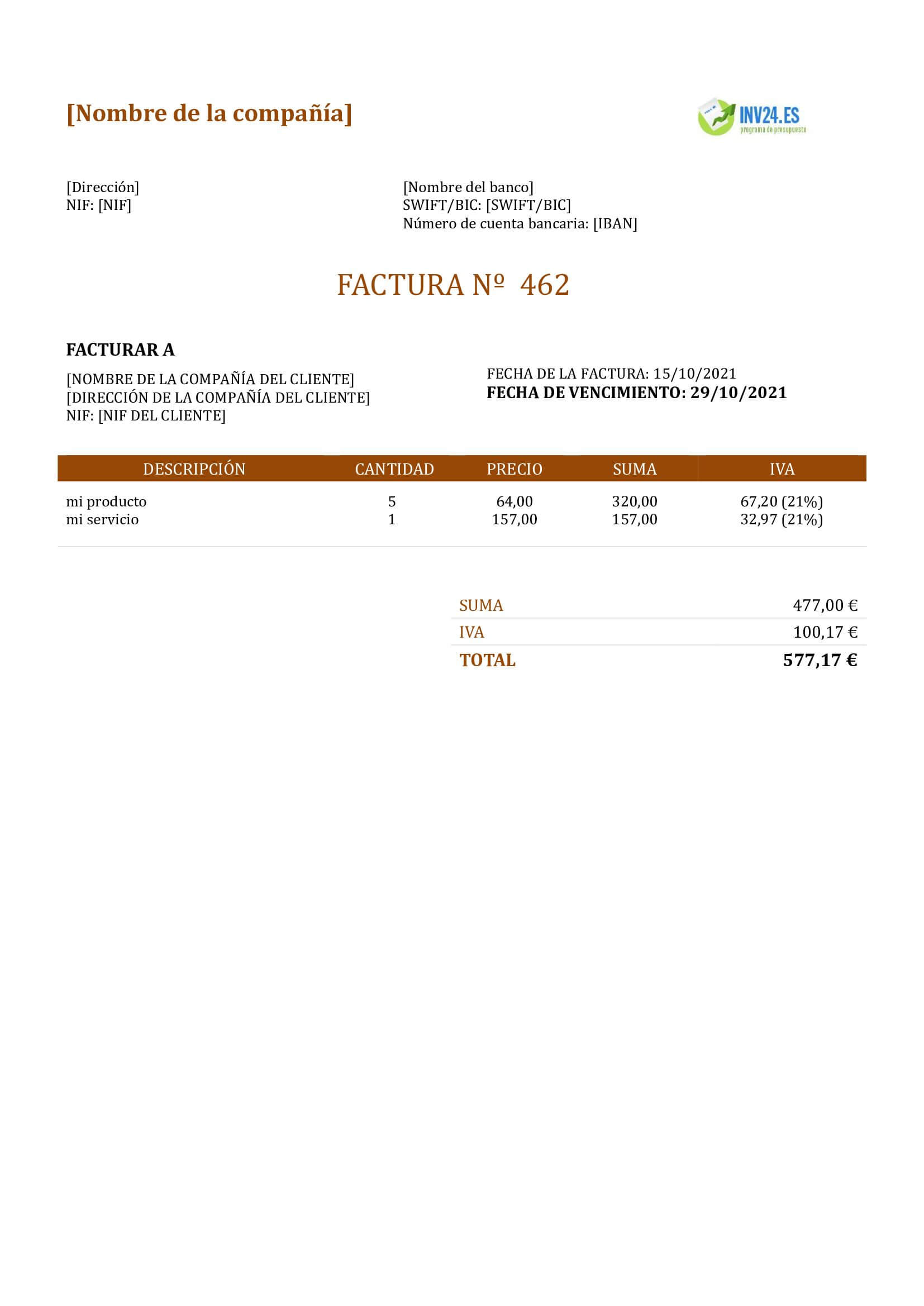 plantilla de factura doc