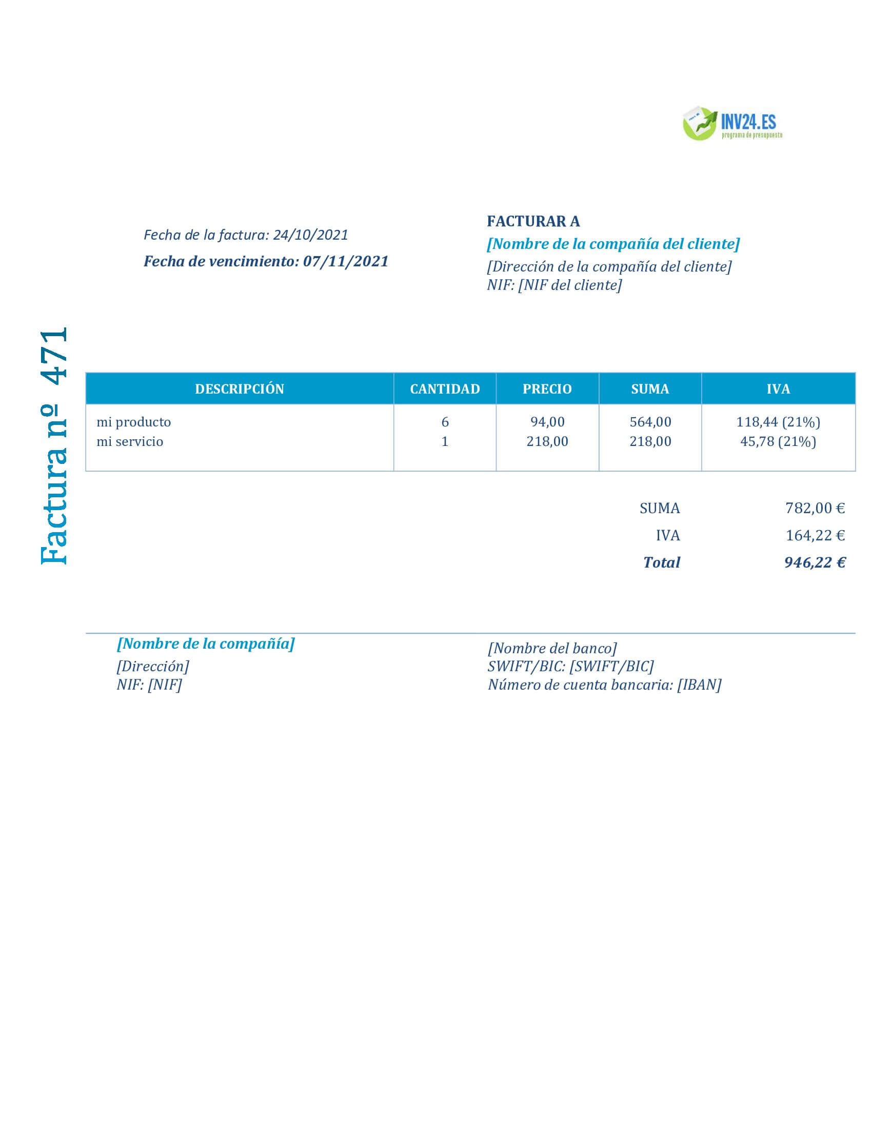 plantilla de factura para imprimir (Word / Google Docs)