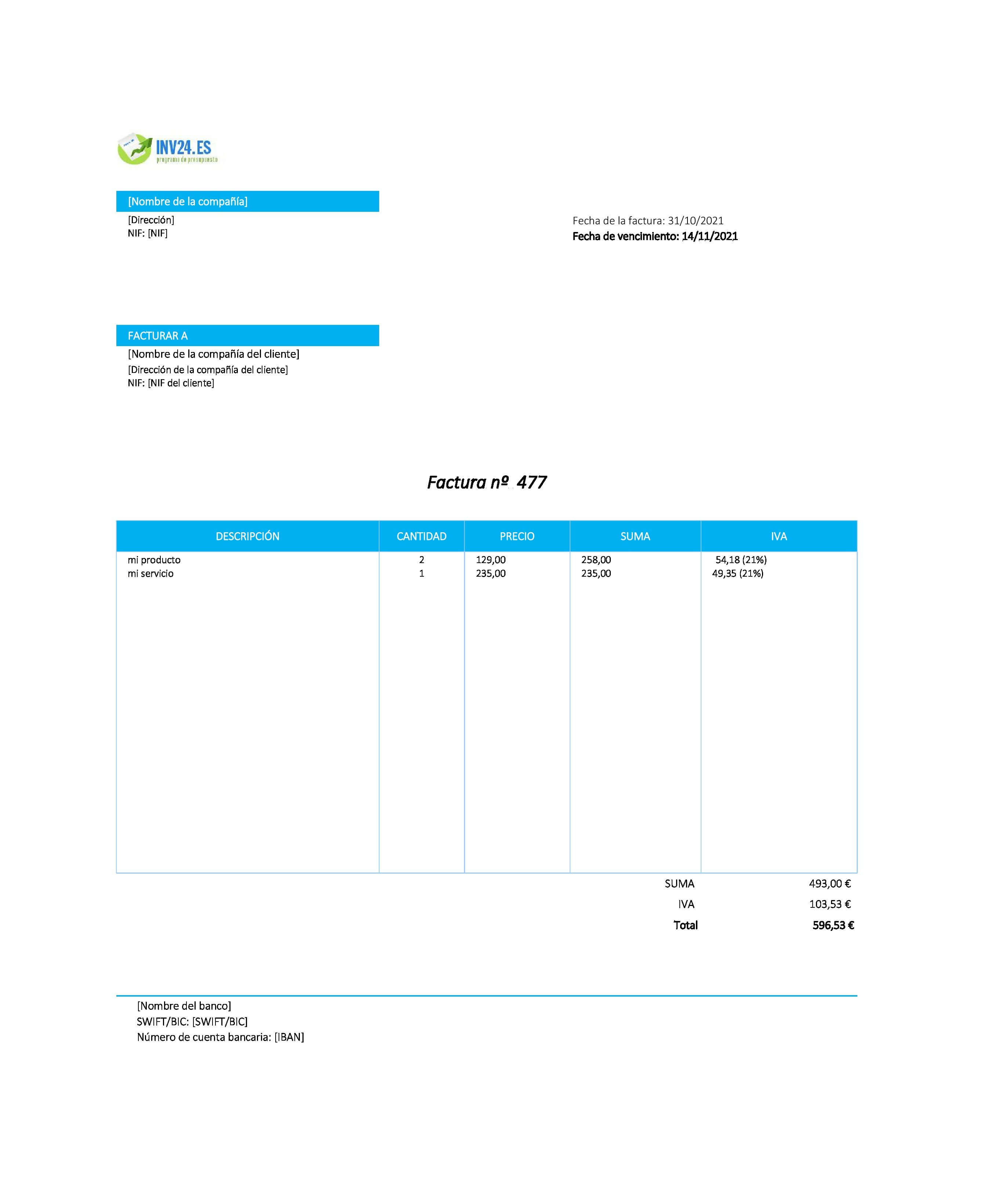 plantilla de factura xls