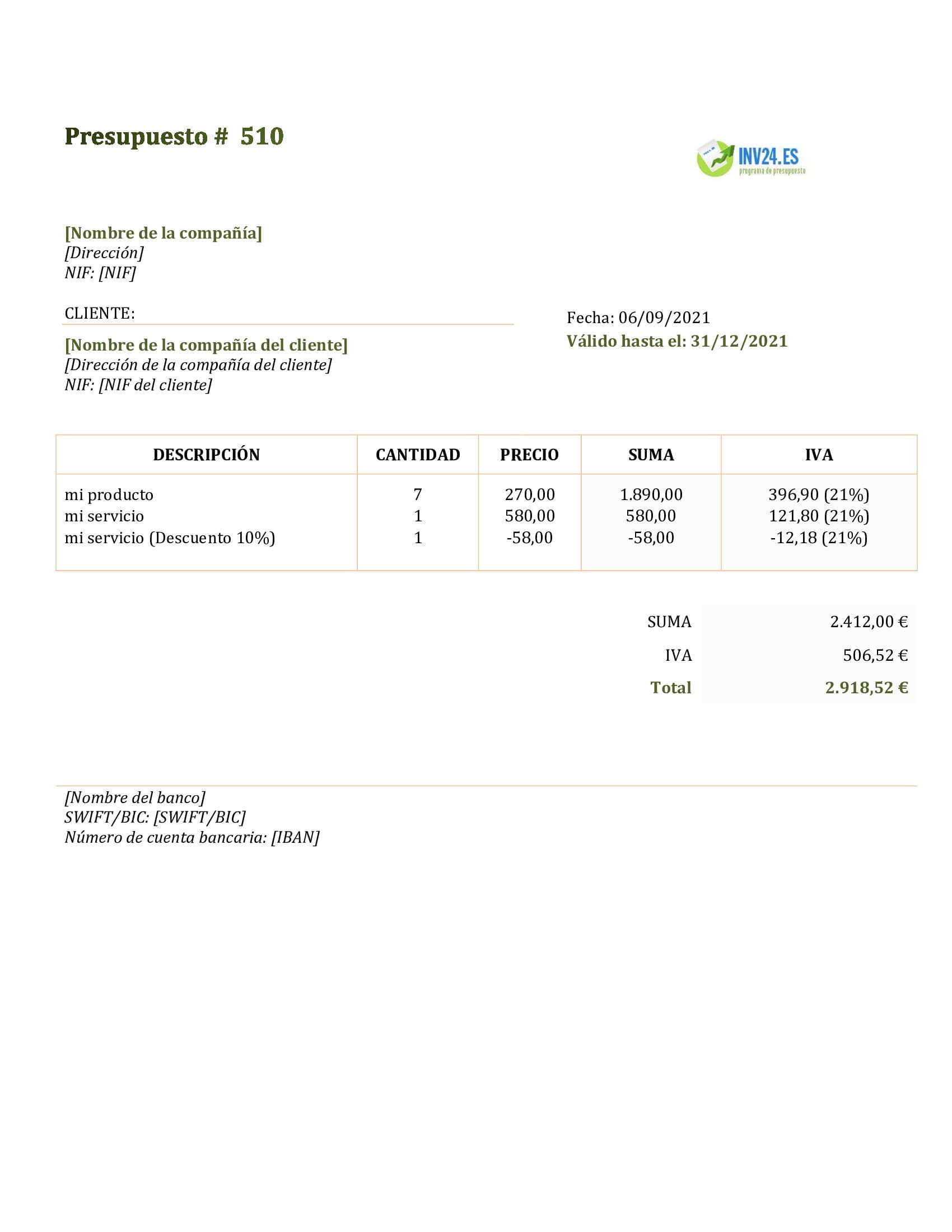 plantilla de presupuesto de obra doc