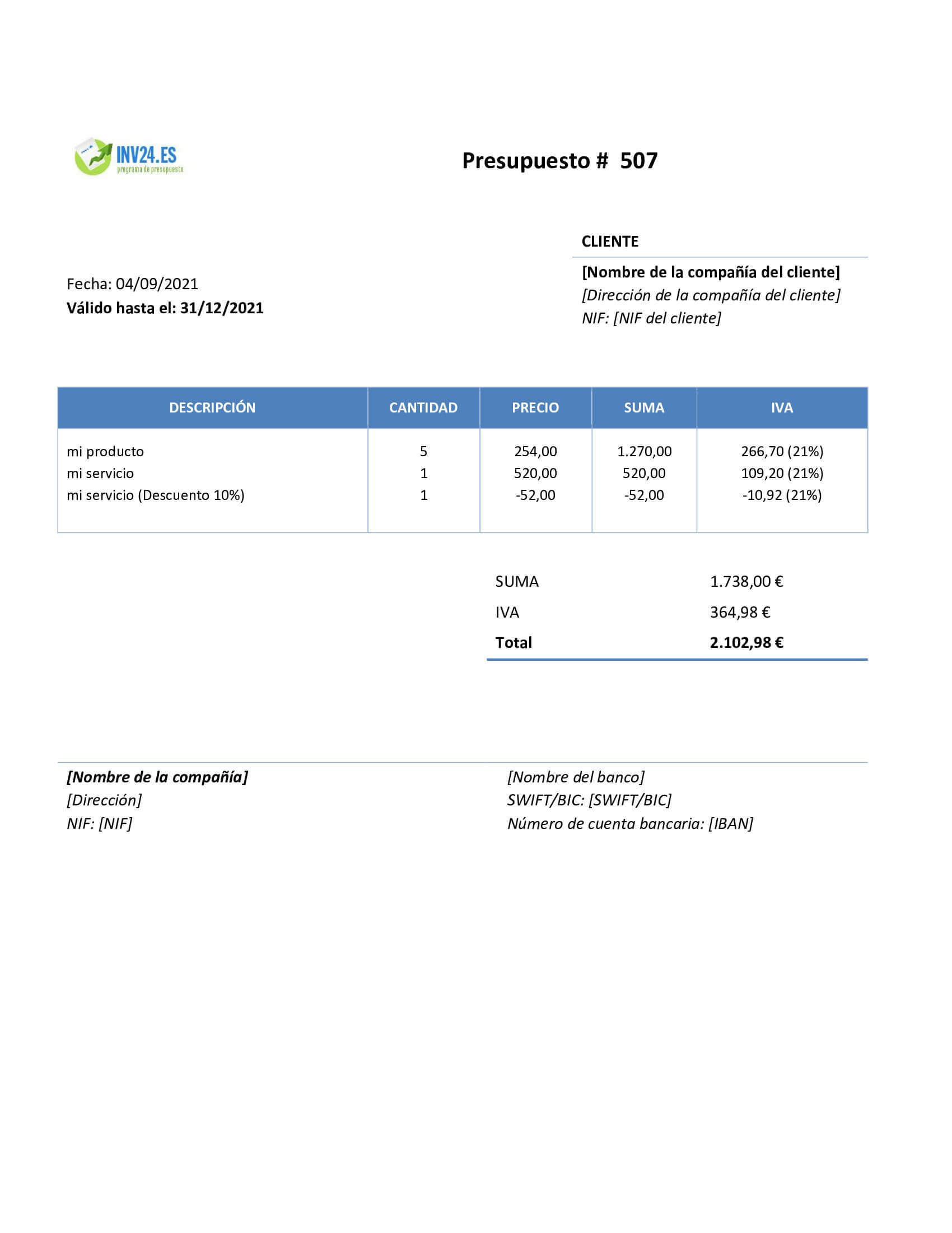 plantilla de presupuesto doc