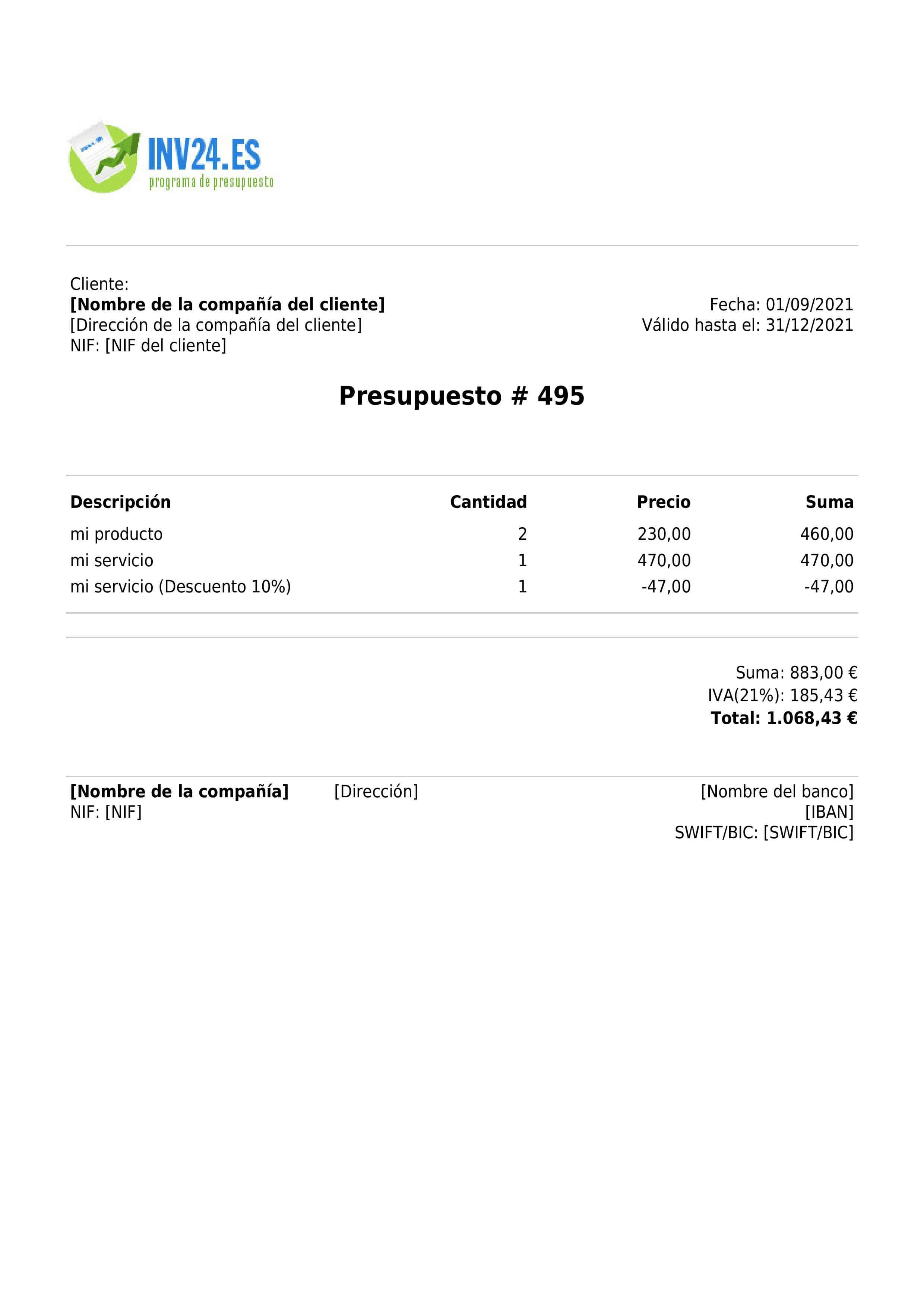 plantilla de presupuesto plantilla de presupuesto